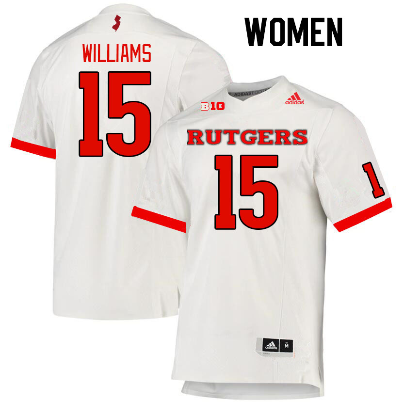 Women #15 Zilan Williams Rutgers Scarlet Knights College Football Jerseys Stitched Sale-White - Click Image to Close